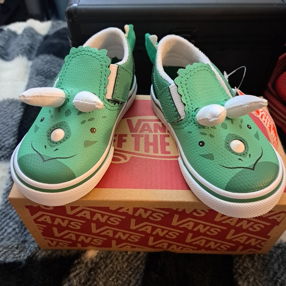Toddler and baby dinosaur vans slip ons